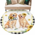 thumbnail image 2 of Cute Dag Round Living Room Rugs 7 ft, Yellow Sunflower Daisy Black Plaid Summer Field Washable Area Rug with Non-Slip Sturdy Edge Binding Round Carpet for Kitchen Office Bedroom, 2 of 9