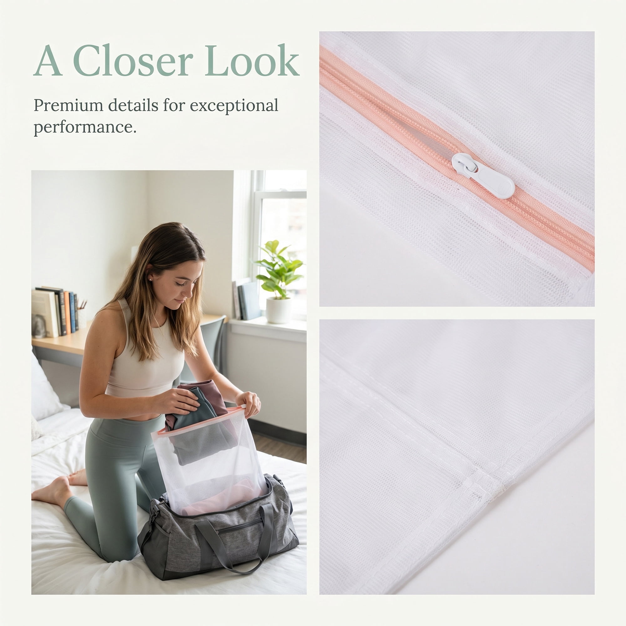 Unique Bargains 4Pcs Durable Mesh Laundry Bags with Zipper Closure White B
