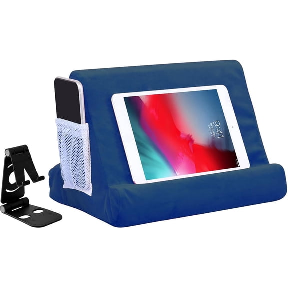 2pcs Multi-Angle Tablet Holder Cushion Stand with Net Pocket & Black Color Phone Stands Upgraded Tablet Pad Support for Phone,Pad,Books (Navy Blue)