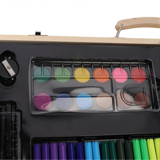 Kids Drawing Kit Wood Box Packed Assorted Bright Colors Multi Purpose Wooden Art Set for Children Coloring Painting
