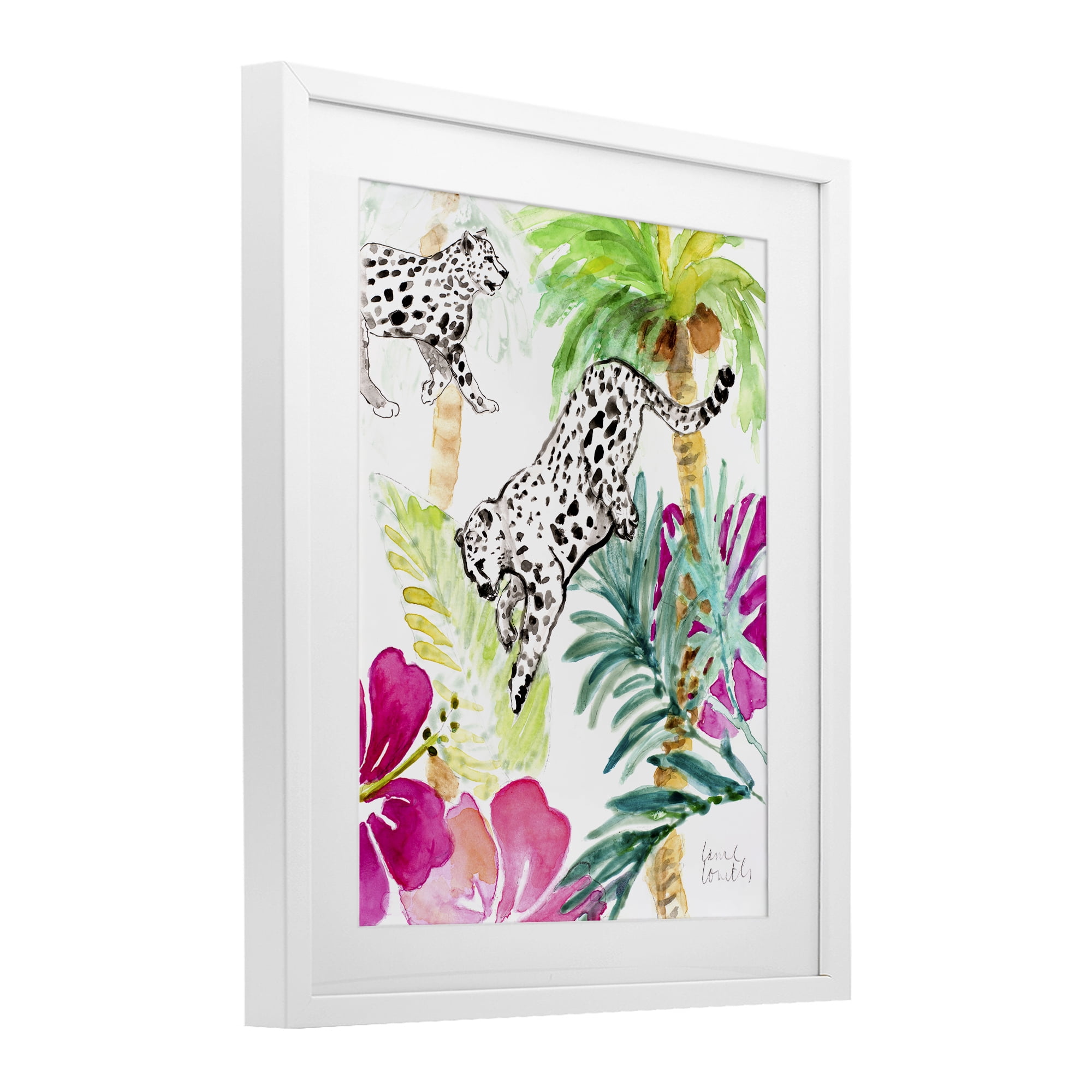 Stupell Industries Tropical Island Cheetahs White Framed Print Under Glass, design by Lanie Loreth