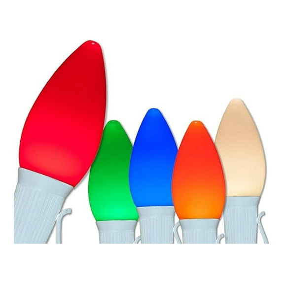 C7 OptiCore LED Outdoor Christmas Lights – Lights for Wedding Heavy Duty Christmas String Lights; White Wire (50 Lights, 50 ft, Multicolor Smooth/Opaque)