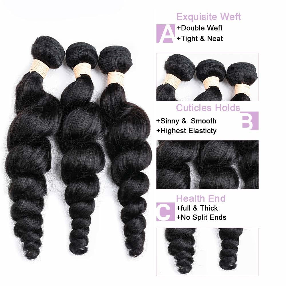 Brazilian Loose Body Wave Bundles with Frontal Virgin Human Hair Loose Curly Bundles with 13x4 Free Part Frontal Natural Color
