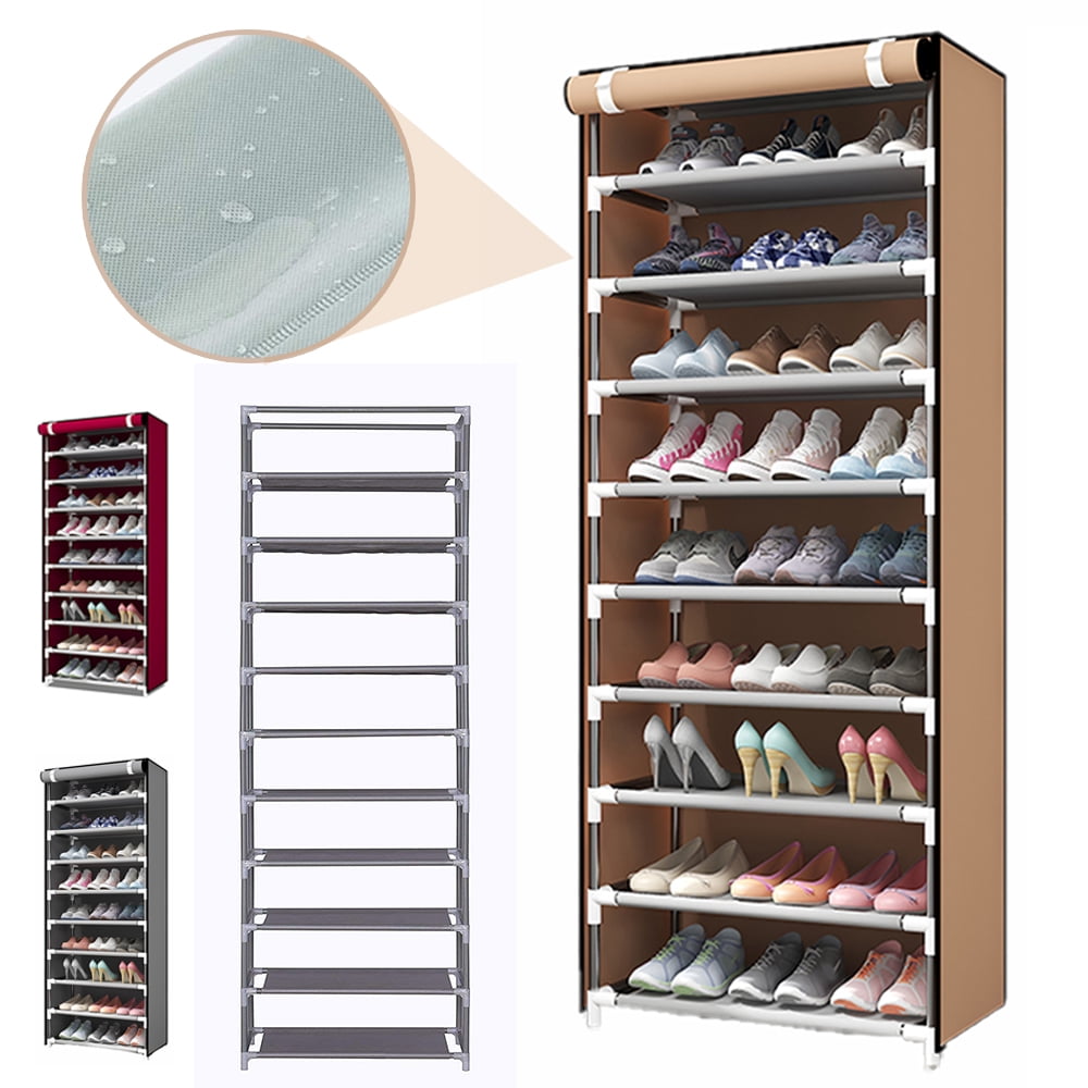 10 Tiers Shoe Rack with Dustproof Cover Closet Shoe Storage