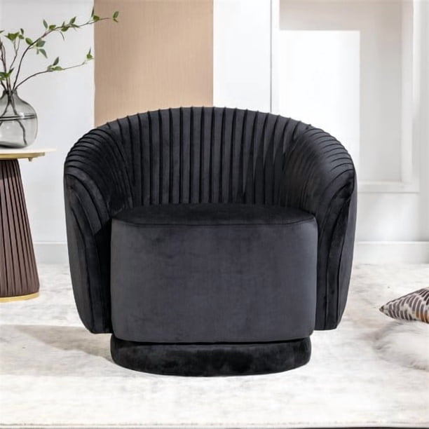 Silla de barril giratorio de terciopelo de 366 grados, sillón moderno de acento plisado con base resistente y cojín acolchado grueso