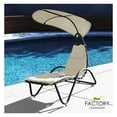 thumbnail image 3 of Hanging Chaise Outdoor Lounge Chair Hammock with Sun Shade Canopy, Wide Umbrella, Cushion, Stand for Backyard, Poolside Beige, 3 of 9