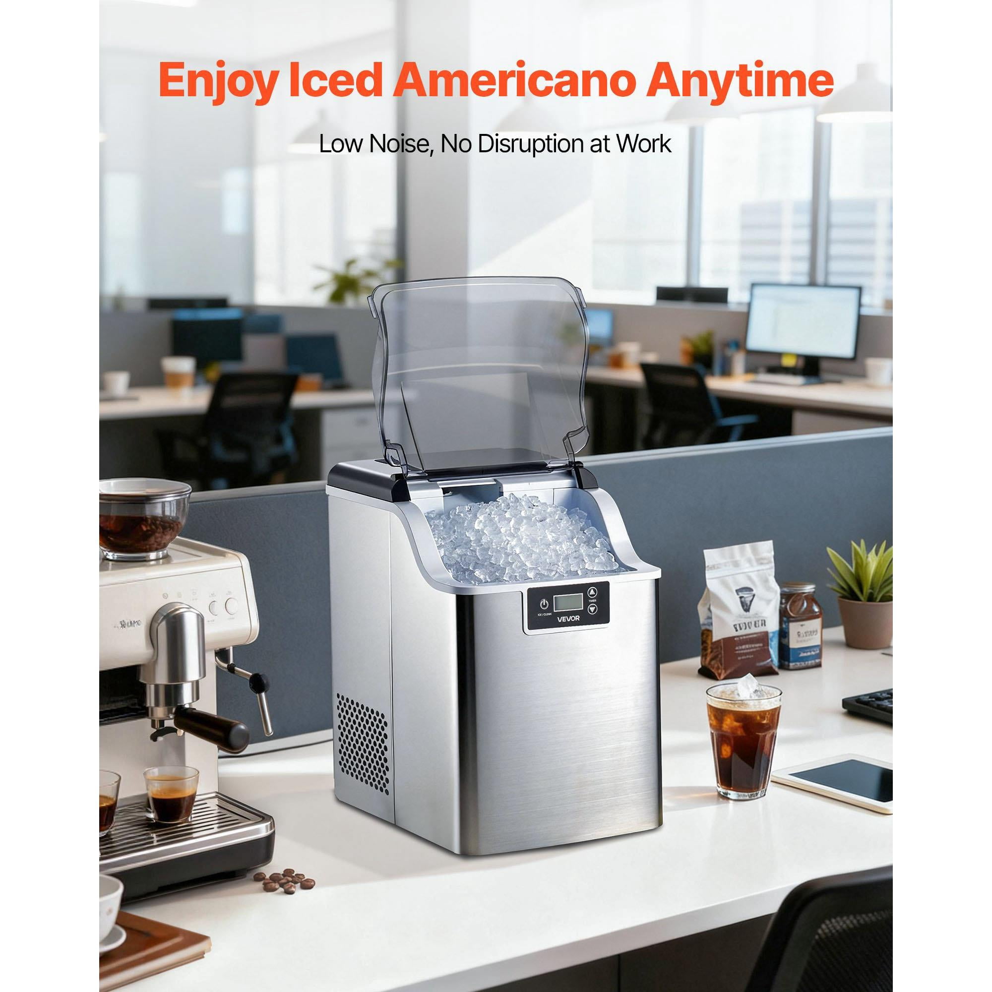 Countertop Nugget Ice Maker, 44 lbs/24H Portable Ice Machine with Self-Cleaning, 4 lbs Ice Storage Basket, Stainless Steel Quiet Ice Maker <55dB for Home Kitchen Office Bar Party