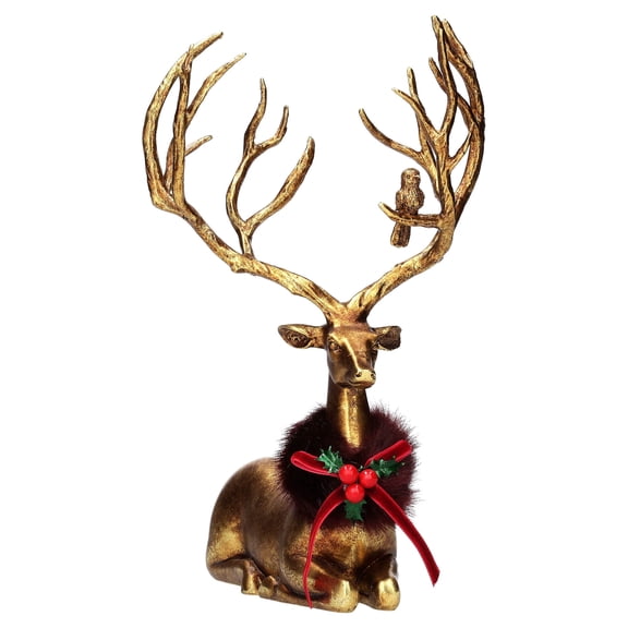 Resin Standing Deer Christmas Decoration, Gold, 14.5", by Holiday Time