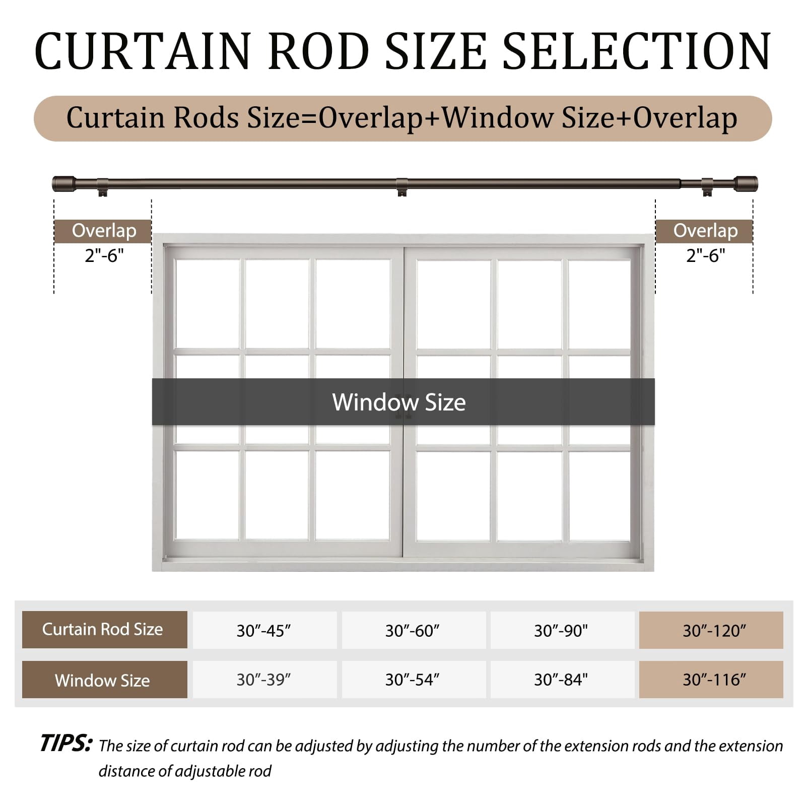 1" Diameter Bronze Curtain Rods For Windows  1 Pack 30-120 Inch Heavy Duty Window Long Adjustable Rod Fits Most Standard Suitable Bedroom Living Room Farmhouse