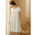 thumbnail image 3 of Defitshape Women's Cotton Victorian Nightgown Princess Short Sleeve Pajama Dress Cute Lace Vintage Lightweight Ruched Puff Sleeve Short Sleep Dress Summer Sleepwear White Large, 3 of 5