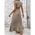thumbnail image 2 of Mocha Brown Casual Wrap Waist-Cinched Women Maxi Dress With Ruffle Sleeves And Hem, 2 of 7