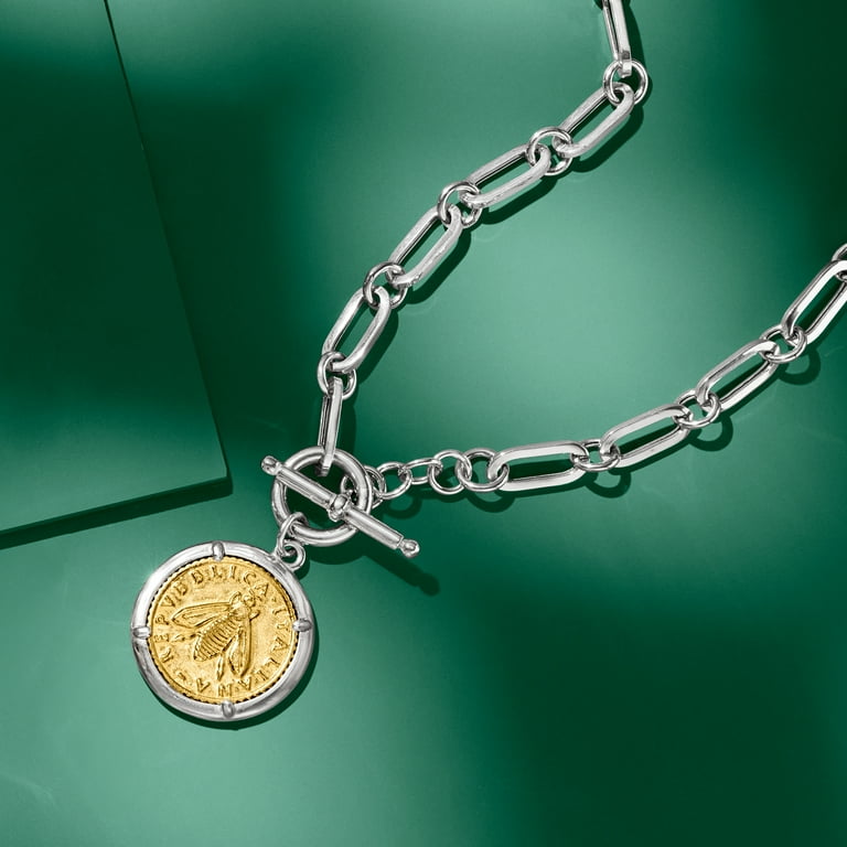 Ross-Simons Italian Bee Lira Coin Pendant Necklace, Sterling