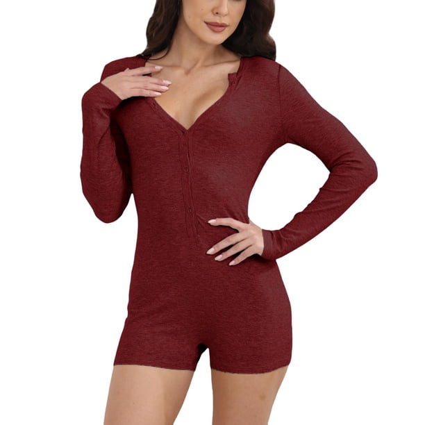Mono sexy de mujer con cuello en V y manga corta - Mono sin espalda, entrepierna baja - Body de poliéster para el gimnasio, fiestas o uso informal