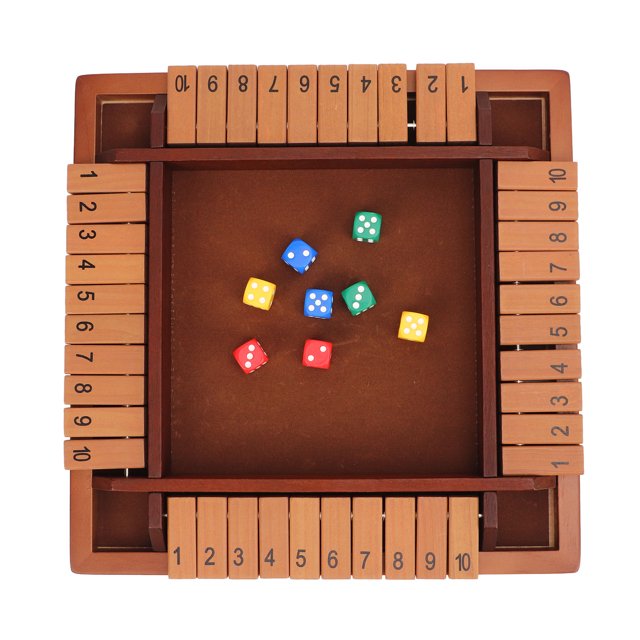 XYCCA 4 Player Wooden Shut The Box Dice Game Classic 4 Sided Woden Board Game Classics Tabletop Version Pub Board Game-081601