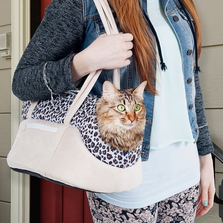 Petmaker Cozy Purse Pet Carrier, Tan/Leopard