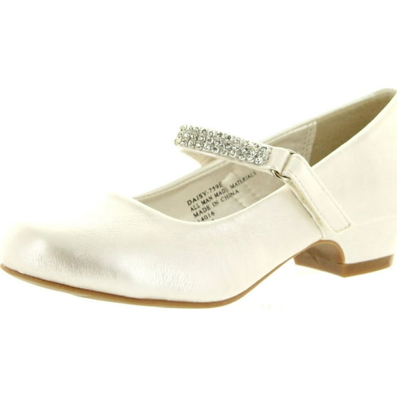 Little Angel Girls Daisy-759E Round Toe Rhinestone Strap Kiddie Heel Pump
