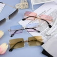 thumbnail image 4 of Trendy Rimless Rectangle Sunglasses: 4-Pack Vintage Eyewear for Men and Women - Gray,tea,pink,blue-pink, 4 of 7