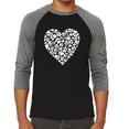 thumbnail image 1 of LA Pop Art Men's Raglan Baseball Word Art T-shirt - Paw Prints Heart, 1 of 2