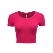 Women's Casual Slim Fit Short Sleeve Crew Neck Basic Crop Top T Shirts