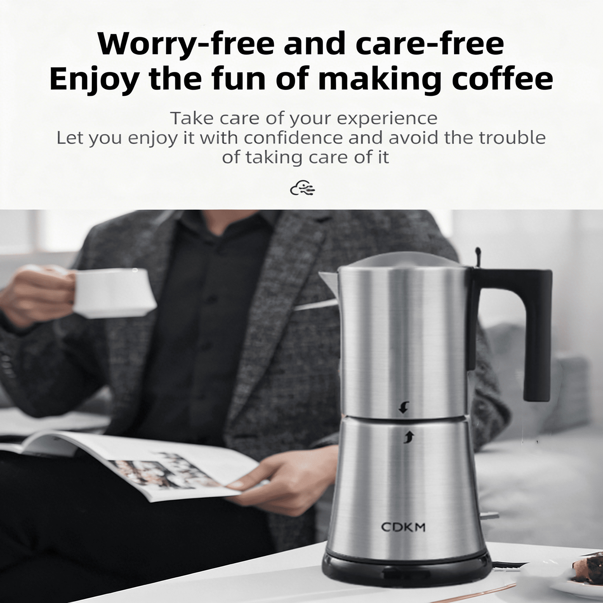 CDKM Fully Automatic Electric Mocha Pot - One-Touch Safe Brewing, Anti-Dry Burn, 3-6 Cup Capacity, Stainless Steel Coffee Maker, Perfect Gift Idea