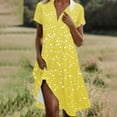 thumbnail image 2 of Moxiu Boho Dresses for Women 2025 Summer Polka Dot Print Short Sleeve Midi Dress Casual Loose A Line Beach Sun Dresses with Pockets Yellow,XL, 2 of 6