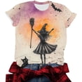 thumbnail image 5 of Women's Witch Broomstick T-Shirts Short Sleeve Crewneck Black Cat Watercolor Graphic Tees Fall Halloween Casual Tops Season Holiday Party Blouses, 5 of 6