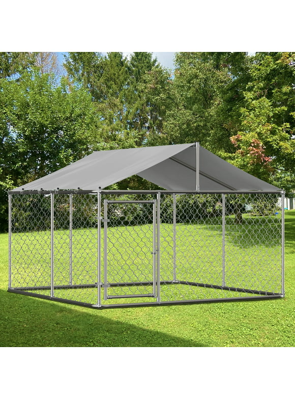 LZBEITEM 7.5 x 7.5ft ( 90" x 90" x 65" ) Large Outdoor Dog Run Kennel, Heavy Duty Dog Pets Cage Galvanized Steel Dog Fence Dog Enclosure Playpen with Waterproof Cover