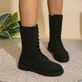 thumbnail image 2 of Black Ladies Lace-Up Mid-Calf Boots With Mid Heel And Round Toe For A Comfortable And Stylish Casual Shoe, 2 of 9