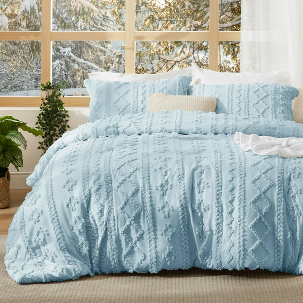 Juego de edredón Bedsure Borlones Bohemio Azul Polvoriento Talla Twin 2 Piezas