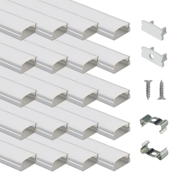 Muzata Lot de 20 Canaux DEL 3,3 Pi/1 m en Aluminium en Forme de U Bande DEL Argentée Canal Diffuseur avec Couvercle Blanc Laiteux Installation Facile U1SW WW 1 m