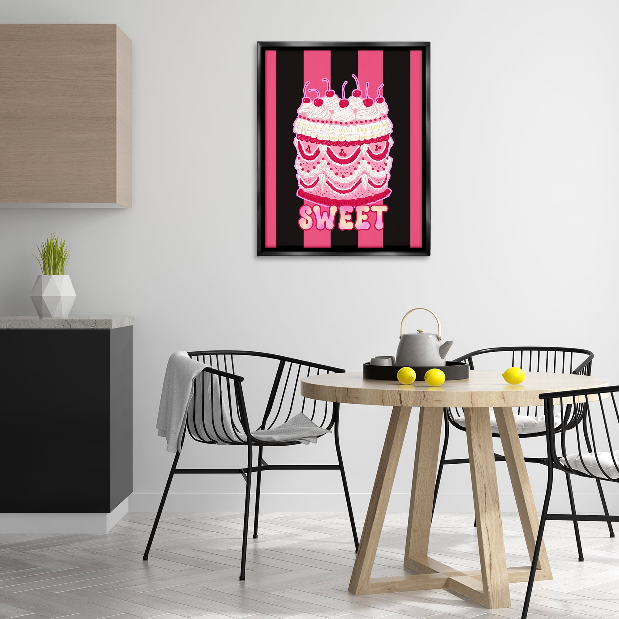 Stupell Industries Sweet Cake with Stripes Food & Beverage Painting Black Floater Framed Art Print Wall Art, 25 x 31