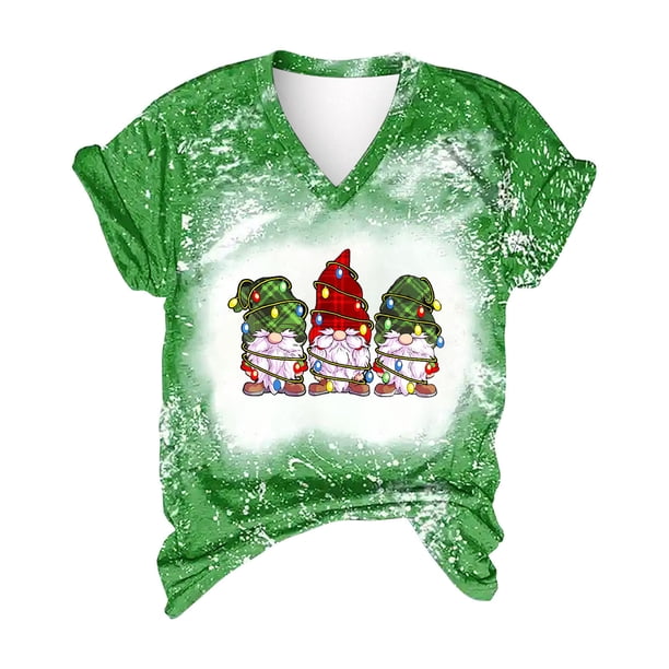 Camisas Navideñas Para Mujer Moda Causal Con Cuello en V Blusa Estampada Camisetas de Manga Corta Odeerbi ODB201458