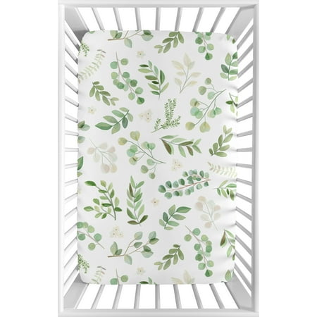 UPC: 0846480075851 | Green and White Tropical Microfiber Fitted Mini Crib Sheet by Sweet Jojo Designs