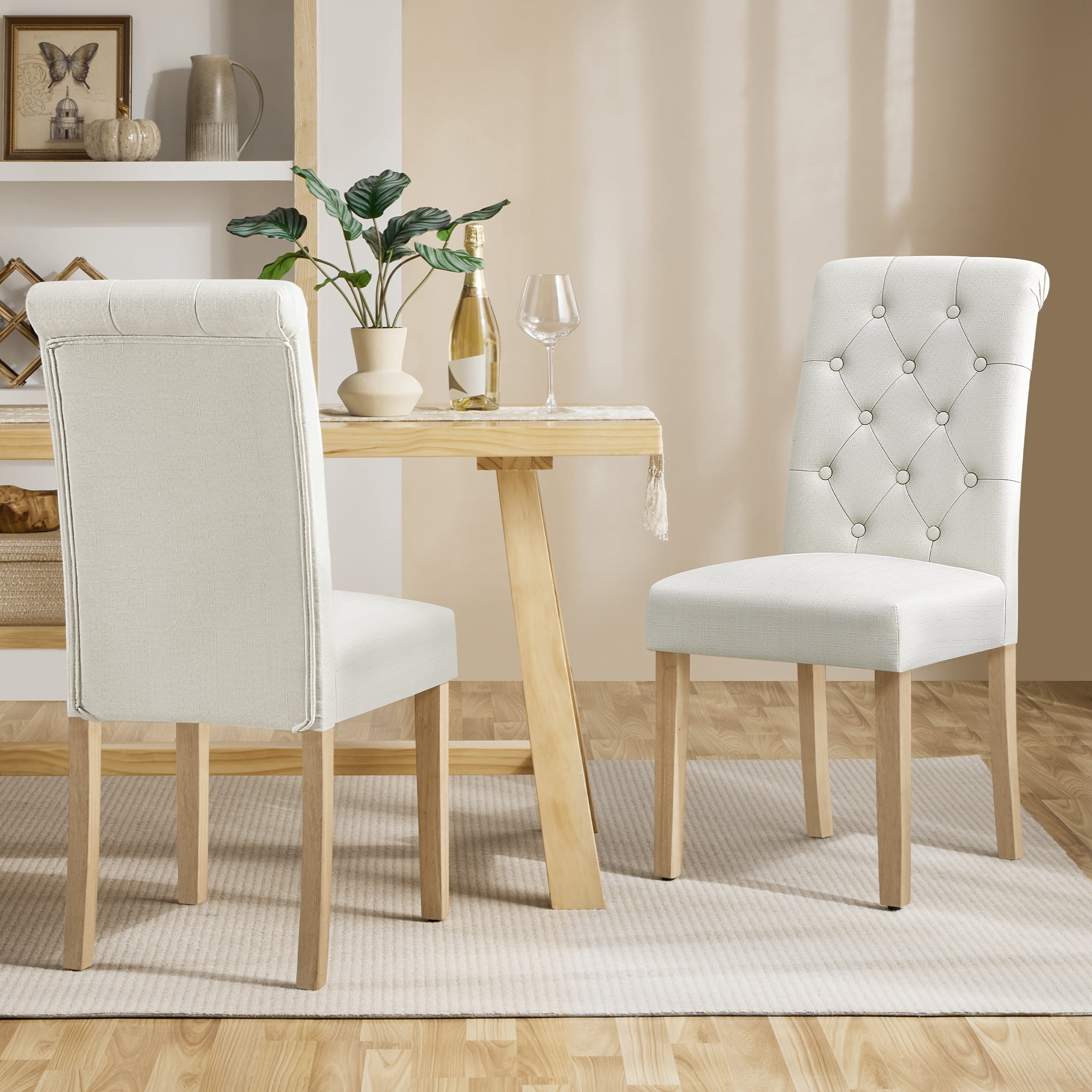 Alden Design Tufted Upholstered High Back Parson Dining Chair, Set of 2, Beige