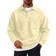 thumbnail image 2 of IAJDKMEK Men's Polo Collar Solid Long Sleeve Fleece Sweatshirt - Full Zip Pullover for Men, Fall Winter Top with Warm Inner,Beige L, 2 of 6
