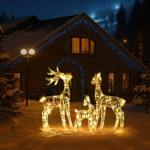 Zimtown Christmas Reindeer Set 2D Lighted Outdoor Christmas Deer Family Decoration