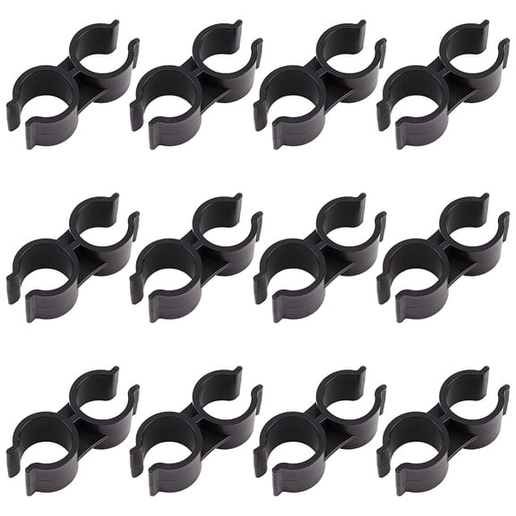 12pcs Plastic Double Pipe Clamps Pipe Clamp Connection Shelf Pole Connector Black 67.5x29x22mm Inner Diameter: 23.5mm