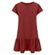 thumbnail image 4 of Vestido de Manga Corta para las Mujeres Moda Color Sólido Plegado Cuello Redondo Vestido, Algodón Poliéster, 4 of 6