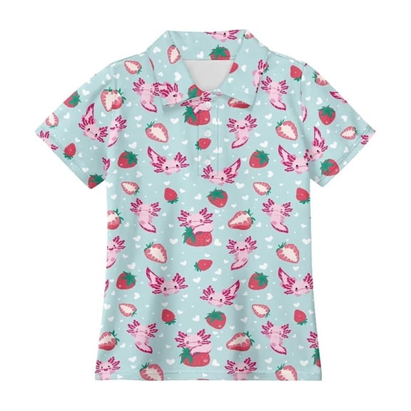 Bysome Boys Shirts Flower Cartoon Print Short Sleeve Lapel Neck Tops Casual Boys T-Shirt Size 3-4 Years Light Blue