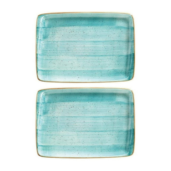 Aqua 9" x 6" Rectangular Blue Porcelain Plate (Set of 2)