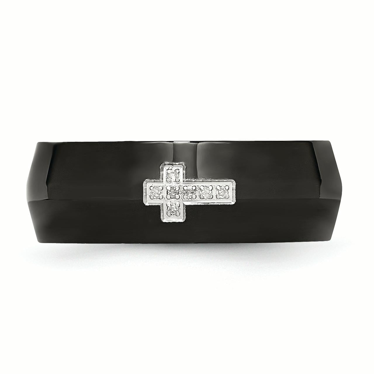 Stainless Steel Black IP-plated w/Diamond Cross Ring