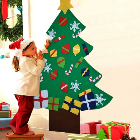 Educational Felt Christmas Game DIY Felt Christmas Tree Kids Educational Toy Wall Decor with Hanging Rope for Boys Girls ()