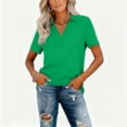 thumbnail image 5 of Garbnen Green Women Polo Shirts Fitted Dressy Collared Short Tops for Women V Neck Spring Summer Business Woman Blouse, 5 of 5