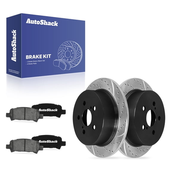 AutoShack Rear Solid Drilled & Slotted E-Coated Brake Rotors   Ceramic Pads 6-PC Brake Kit Replacement for 2005-2009 Subaru Legacy ShadowGuard 10.78" (273.8 mm)