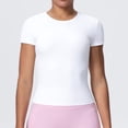 thumbnail image 4 of Garbnen Short Sleeve Shirt Women Slim Fit Crewneck Shirt Women Basic Seamless Yoga Workout Shirts Women White S, 4 of 7