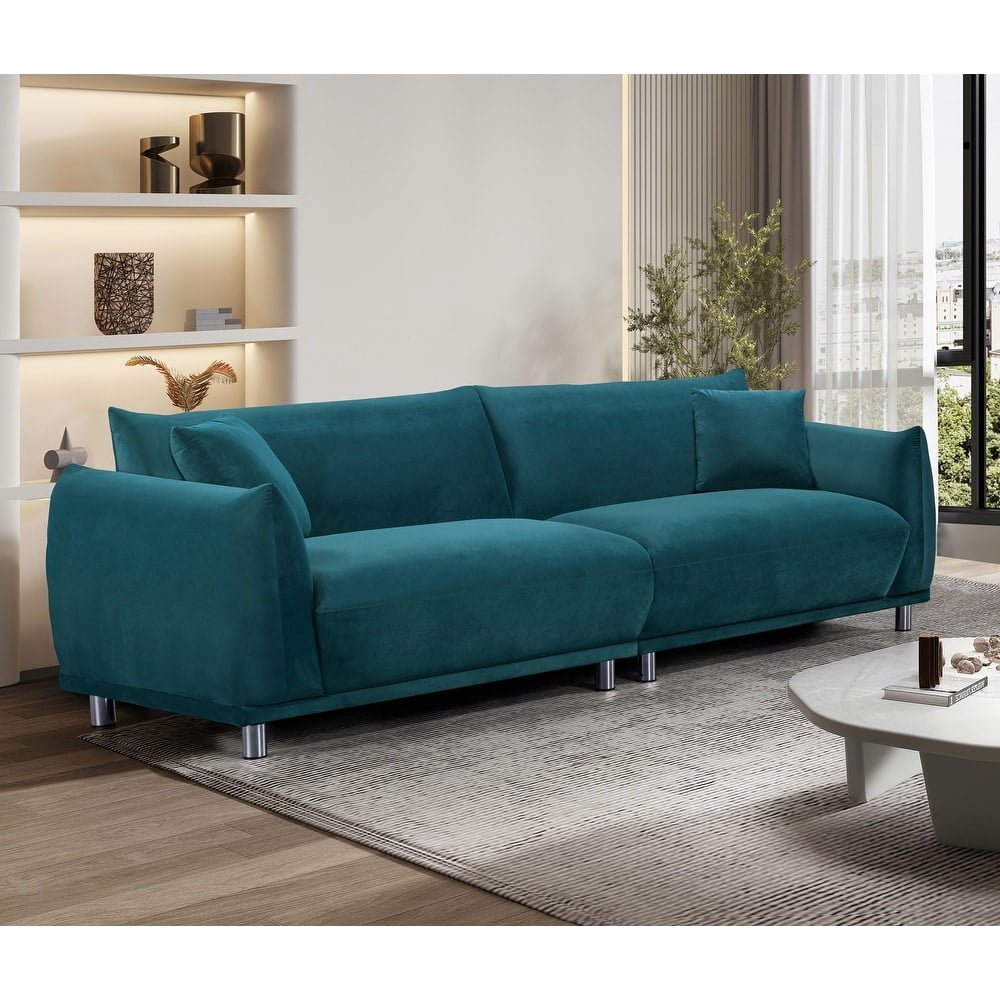 US Pride Furniture Bernadine 88.2''W Metal Legs Velvet Sofa, Greenish Blue
