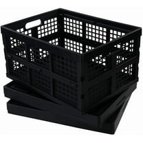 34 L Plastic Rectangular Collapsible Crates, Folding Crates Storage, Pack for 3, Black