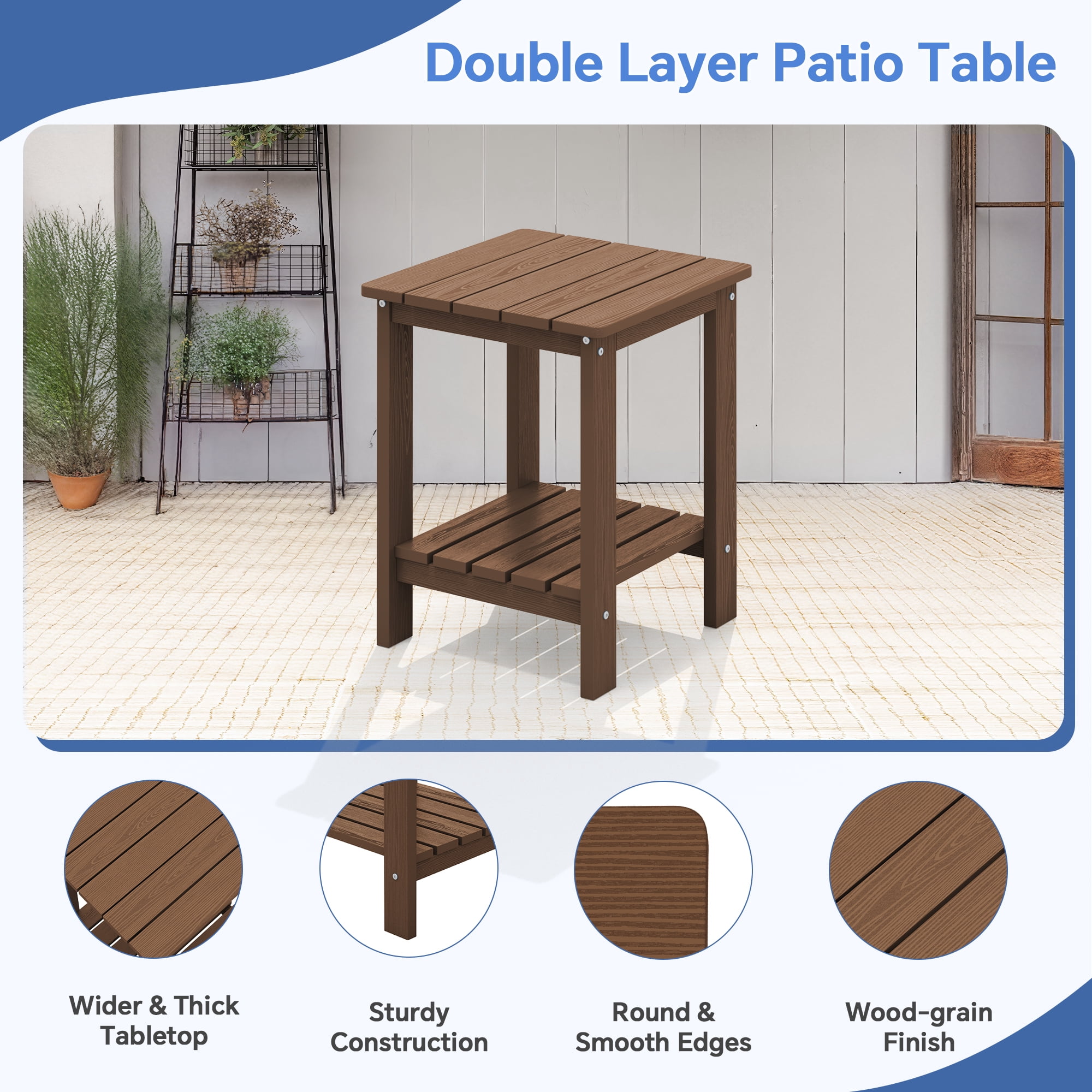 SERWALL 3 Piece Patio Furniture Set,HDPE Outdoor Bistro Set with Coffee Table and Chair for the Patio,Brown