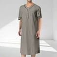 thumbnail image 2 of RongHuan Men's Nightshirt Robe Short Sleeve Soft Nightgown Lightweight Cotton Night Shirt Knee Length Sleepwear, 2 of 6