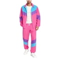 thumbnail image 2 of Men Retro Track Suit Zip Jacket Jogger Pants Throwback Party Daily Outfit Color Block 2-Piece, 2 of 6
